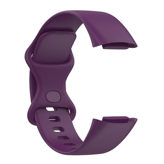 For Fitbit Charge 6 Solid Color Butterfly Buckle Silicone Watch Band, Size:L Size(Dark Purple)