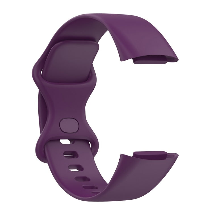For Fitbit Charge 6 Solid Color Butterfly Buckle Silicone Watch Band, Size:L Size(Dark Purple)