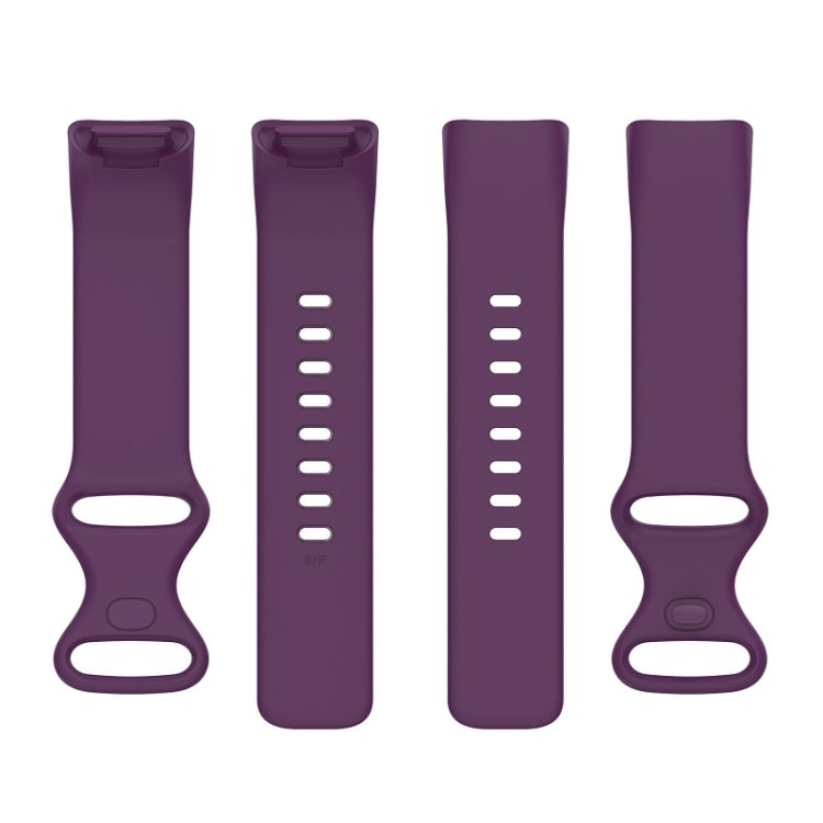 For Fitbit Charge 6 Solid Color Butterfly Buckle Silicone Watch Band, Size:L Size(Dark Purple)