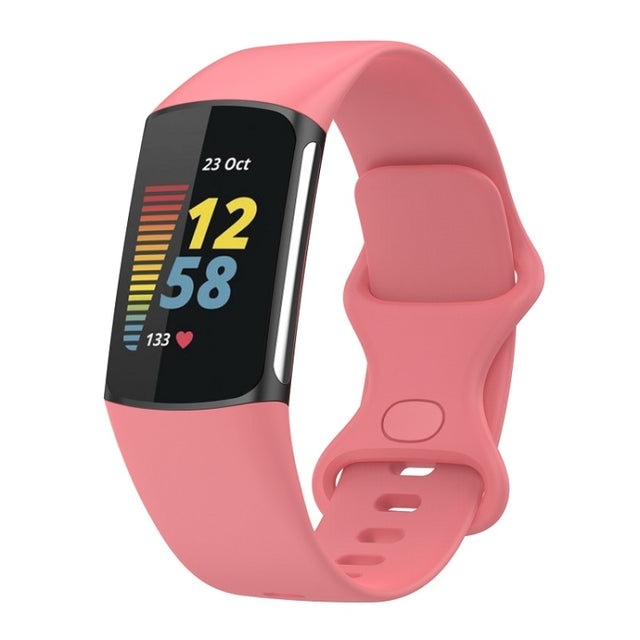 For Fitbit Charge 6 Solid Color Butterfly Buckle Silicone Watch Band, Size:S Size(Pink)