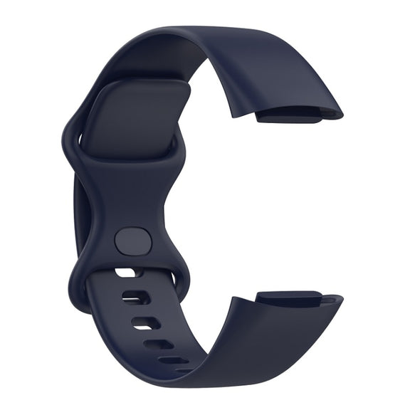 For Fitbit Charge 6 Solid Color Butterfly Buckle Silicone Watch Band, Size:S Size(Dark Blue)