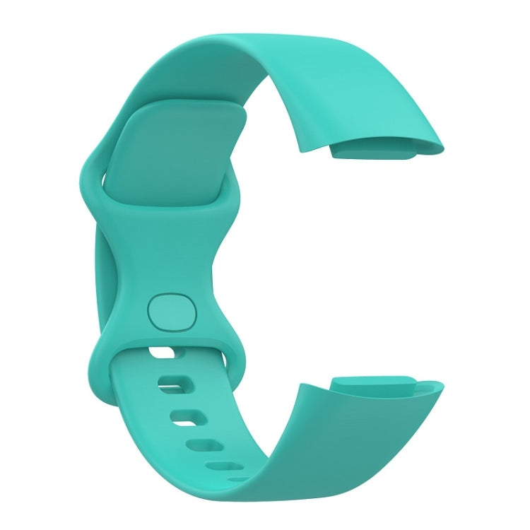 For Fitbit Charge 6 Solid Color Butterfly Buckle Silicone Watch Band, Size:S Size(Teal Green)
