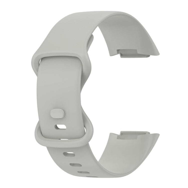 For Fitbit Charge 6 Solid Color Butterfly Buckle Silicone Watch Band, Size:S Size(Gray)