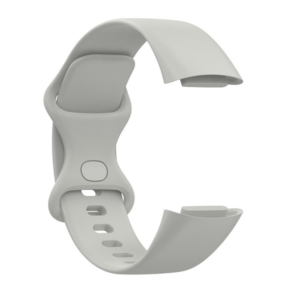 For Fitbit Charge 6 Solid Color Butterfly Buckle Silicone Watch Band, Size:S Size(Gray)