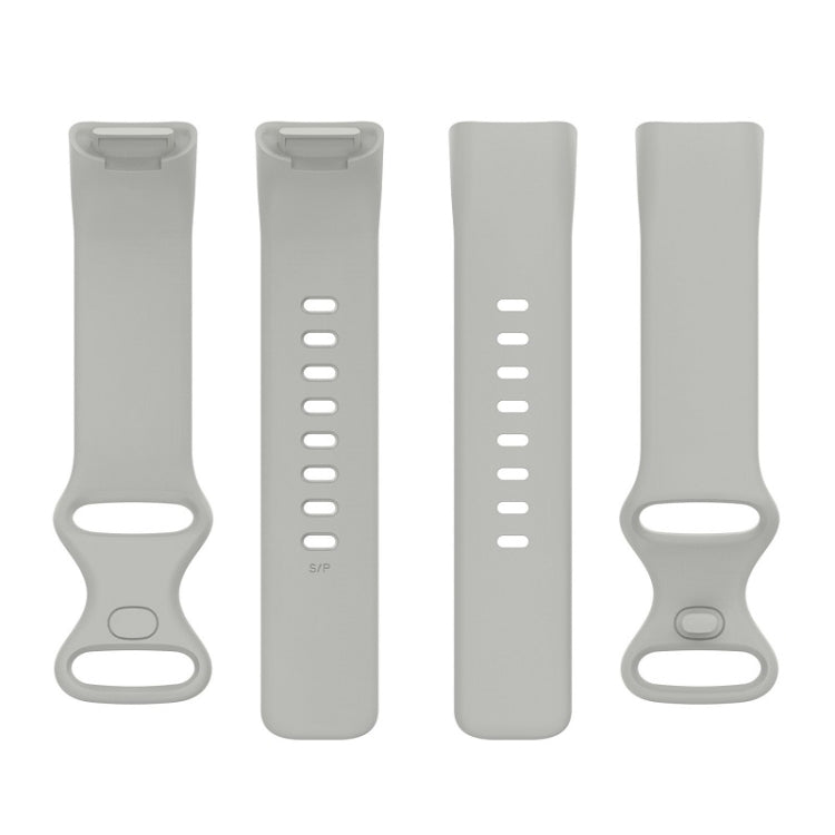 For Fitbit Charge 6 Solid Color Butterfly Buckle Silicone Watch Band, Size:S Size(Gray)