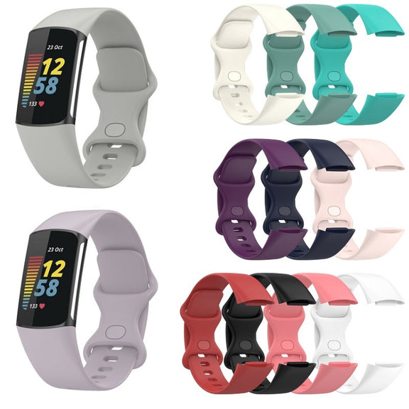 For Fitbit Charge 6 Solid Color Butterfly Buckle Silicone Watch Band, Size:L Size(Light Pink)