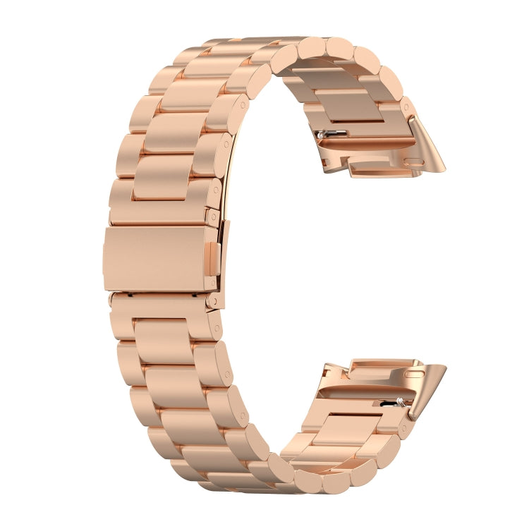 For Fitbit Charge 6 Three Beads Stainless Steel Metal Watch Band(Rose Gold) - Watch Bands by PMC TechLife | Online Shopping South Africa | PMC TechLife | Buy Now Pay Later Mobicred