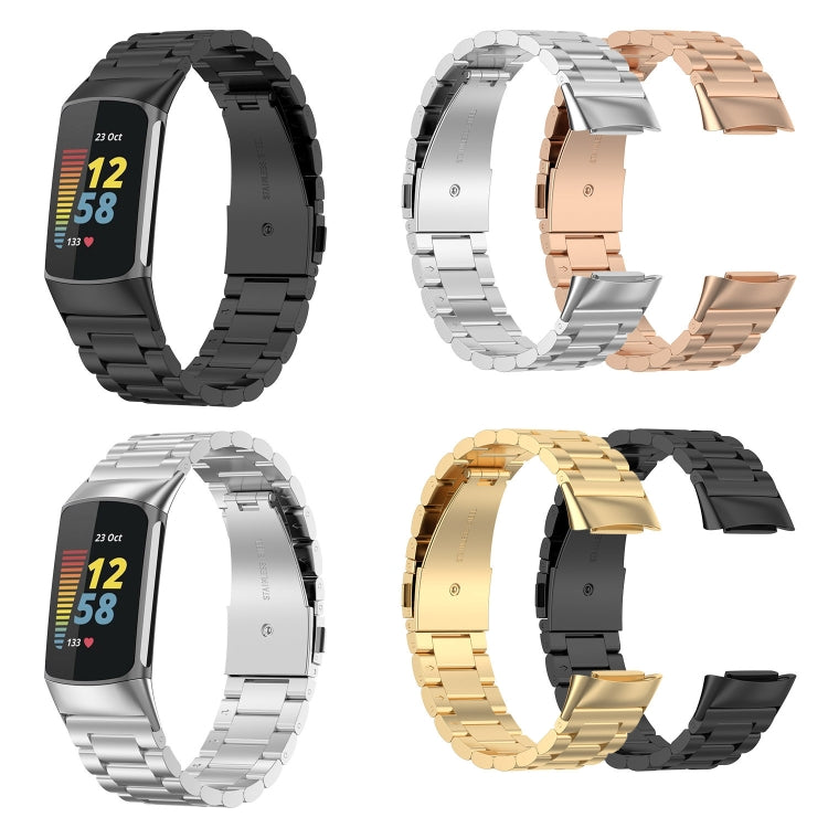 For Fitbit Charge 6 Three Beads Stainless Steel Metal Watch Band(Rose Gold) - Watch Bands by PMC TechLife | Online Shopping South Africa | PMC TechLife | Buy Now Pay Later Mobicred