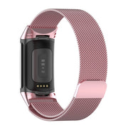 For Fitbit Charge 6 Milan Magnetic Metal Steel Mesh Watch Band(Pink)