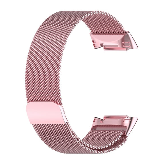 For Fitbit Charge 6 Milan Magnetic Metal Steel Mesh Watch Band(Pink)