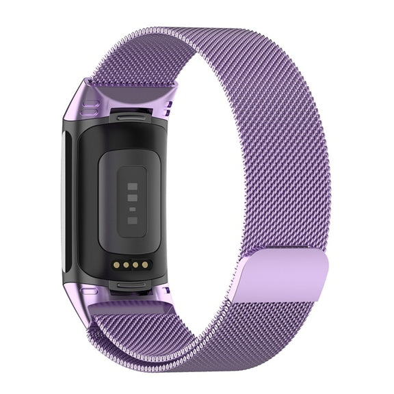 For Fitbit Charge 6 Milan Magnetic Metal Steel Mesh Watch Band(Purple)