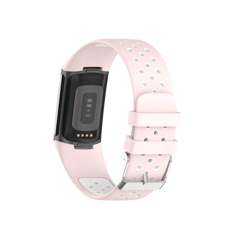 For Fitbit Charge 6 Dual Color Breathable Silicone Watch Band(Pink+White) - Watch Bands by PMC TechLife | Online Shopping South Africa | PMC TechLife | Buy Now Pay Later Mobicred