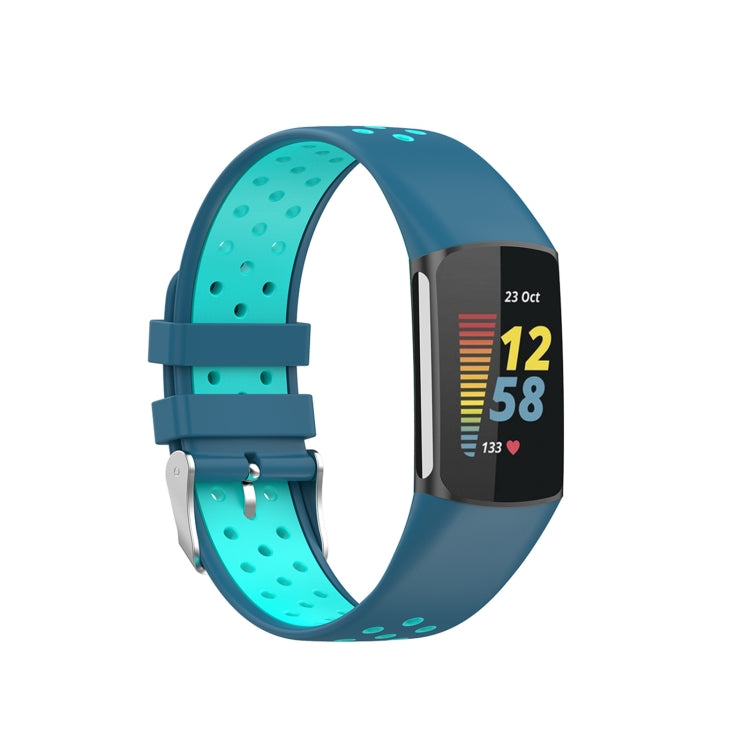 For Fitbit Charge 6 Dual Color Breathable Silicone Watch Band(Blue+Teal Green) - Watch Bands by PMC TechLife | Online Shopping South Africa | PMC TechLife | Buy Now Pay Later Mobicred
