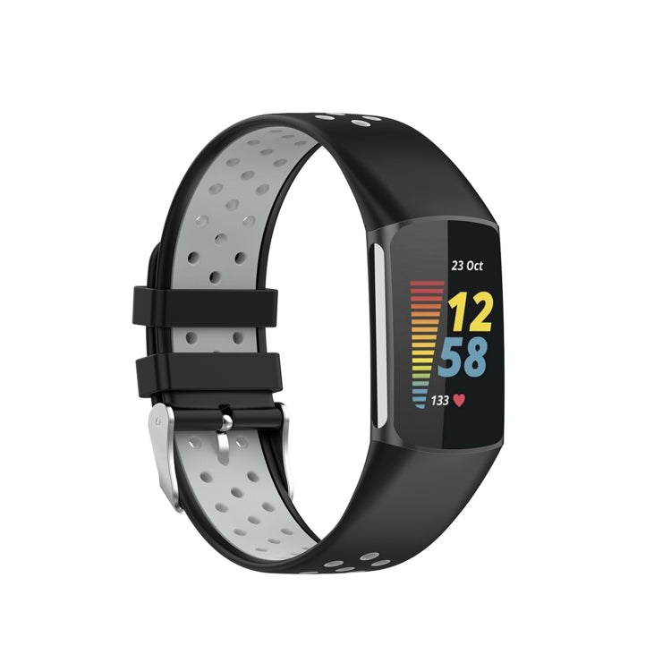 For Fitbit Charge 6 Dual Color Breathable Silicone Watch Band(Black+Gray) - Watch Bands by PMC TechLife | Online Shopping South Africa | PMC TechLife | Buy Now Pay Later Mobicred