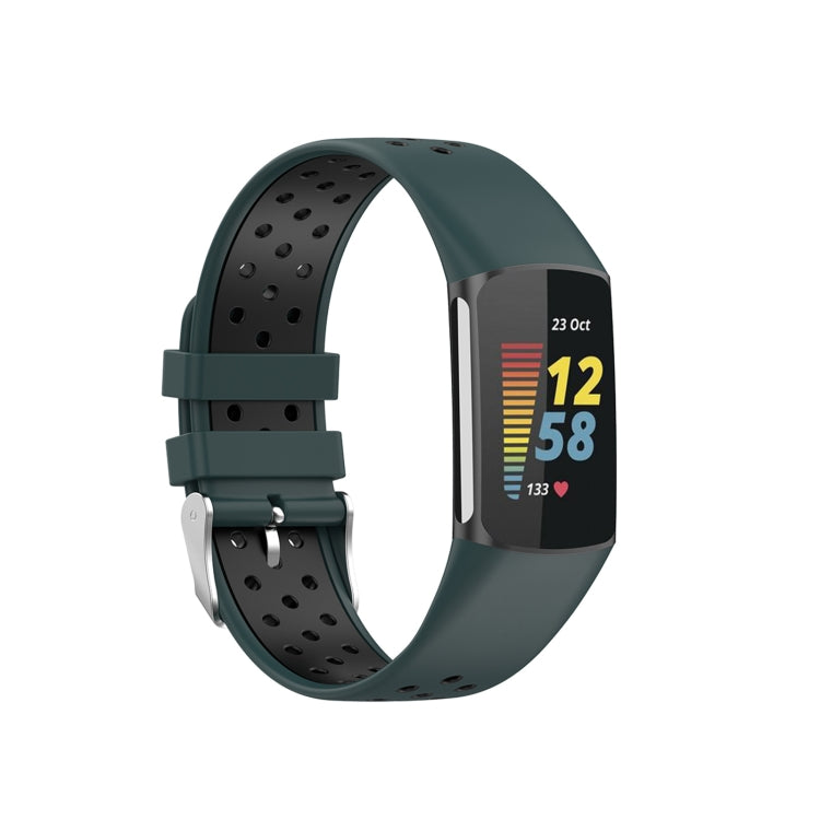 For Fitbit Charge 6 Dual Color Breathable Silicone Watch Band(Green+Black) - Watch Bands by PMC TechLife | Online Shopping South Africa | PMC TechLife | Buy Now Pay Later Mobicred