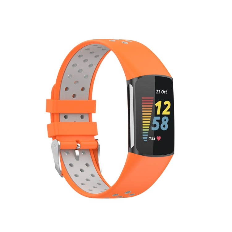 For Fitbit Charge 6 Dual Color Breathable Silicone Watch Band(Orange+Gray) - Watch Bands by PMC TechLife | Online Shopping South Africa | PMC TechLife | Buy Now Pay Later Mobicred