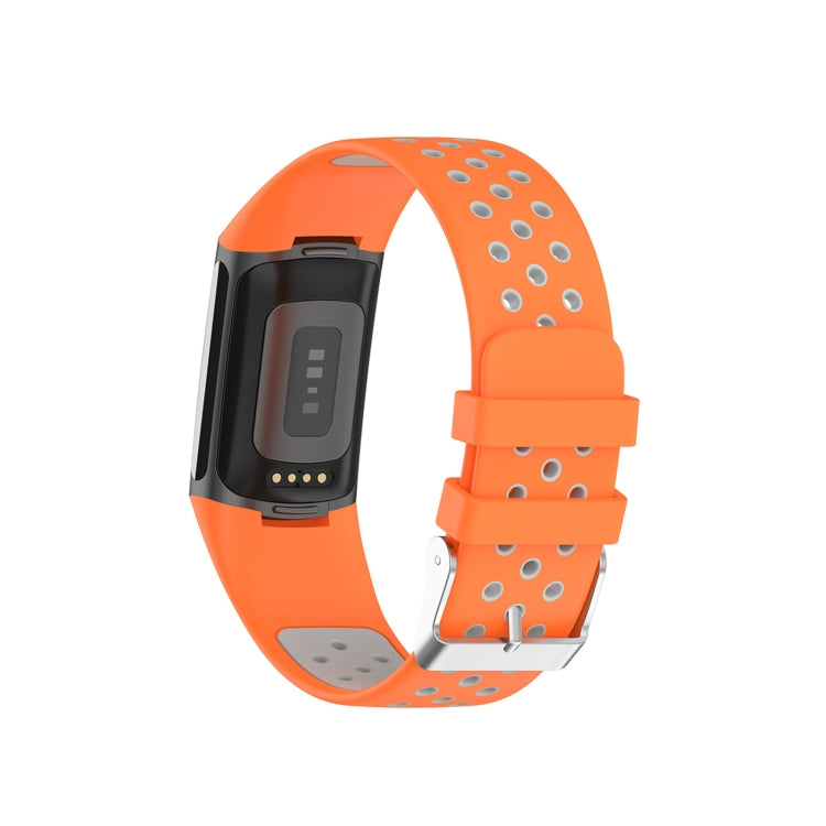 For Fitbit Charge 6 Dual Color Breathable Silicone Watch Band(Orange+Gray) - Watch Bands by PMC TechLife | Online Shopping South Africa | PMC TechLife | Buy Now Pay Later Mobicred