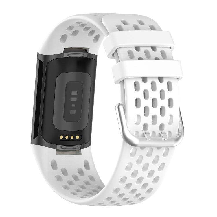For Fitbit Charge 6 Solid Color Breathable Sports Silicone Watch Band(White) - Watch Bands by PMC TechLife | Online Shopping South Africa | PMC TechLife | Buy Now Pay Later Mobicred