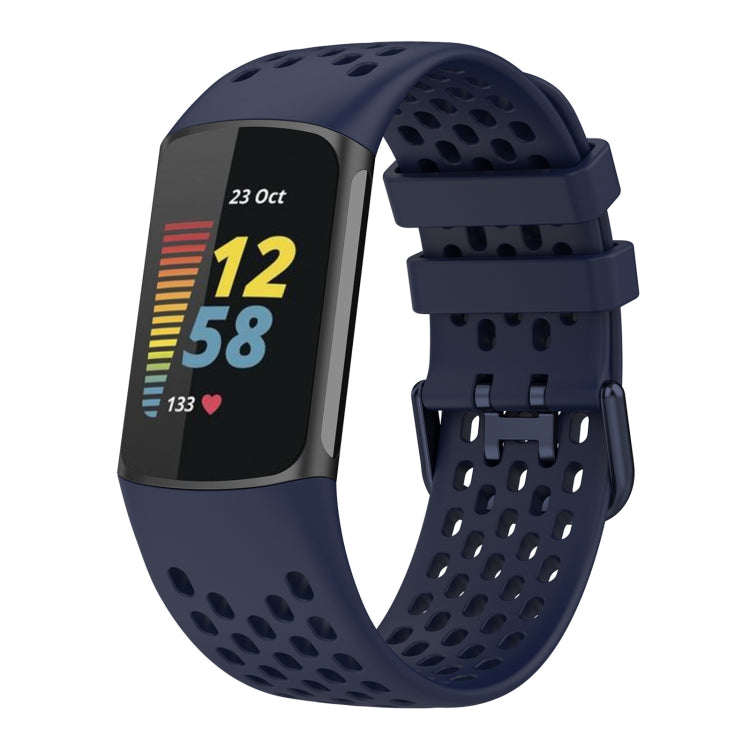 For Fitbit Charge 6 Solid Color Breathable Sports Silicone Watch Band(Dark Blue) - Watch Bands by PMC TechLife | Online Shopping South Africa | PMC TechLife | Buy Now Pay Later Mobicred