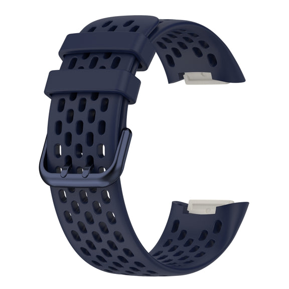 For Fitbit Charge 6 Solid Color Breathable Sports Silicone Watch Band(Dark Blue)
