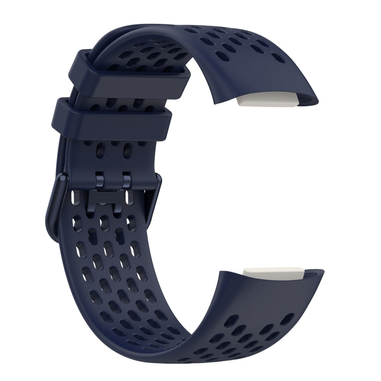 For Fitbit Charge 6 Solid Color Breathable Sports Silicone Watch Band(Dark Blue)