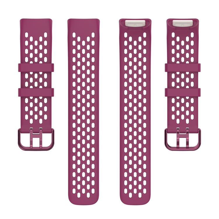 For Fitbit Charge 6 Solid Color Breathable Sports Silicone Watch Band(Wine Red)