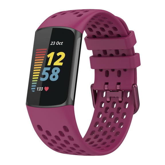 For Fitbit Charge 6 Solid Color Breathable Sports Silicone Watch Band(Wine Red)