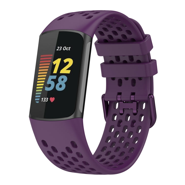 For Fitbit Charge 6 Solid Color Breathable Sports Silicone Watch Band(Dark Purple) - Watch Bands by PMC TechLife | Online Shopping South Africa | PMC TechLife | Buy Now Pay Later Mobicred