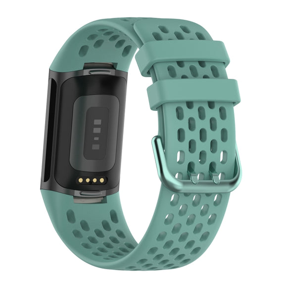 For Fitbit Charge 6 Solid Color Breathable Sports Silicone Watch Band(Pine Green)