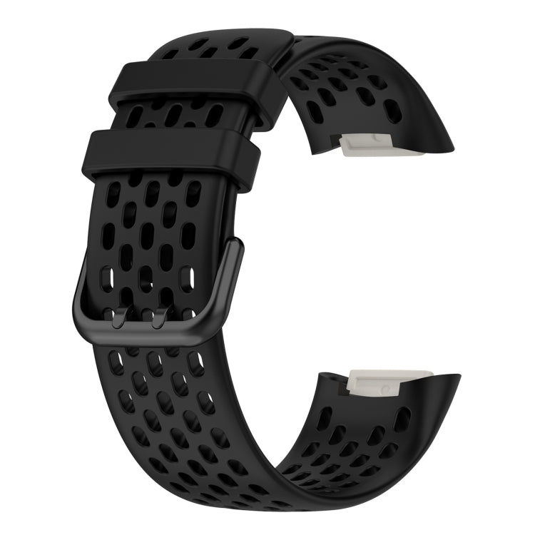 For Fitbit Charge 5 Solid Color Breathable Sports Silicone Watch Band(Black) - Watch Bands by PMC TechLife | Online Shopping South Africa | PMC TechLife | Buy Now Pay Later Mobicred