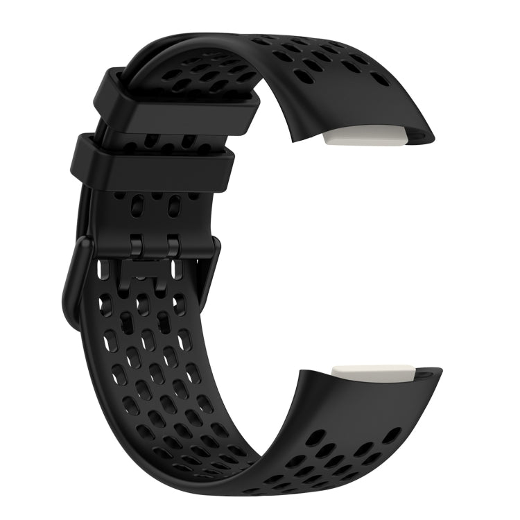 For Fitbit Charge 5 Solid Color Breathable Sports Silicone Watch Band(Black) - Watch Bands by PMC TechLife | Online Shopping South Africa | PMC TechLife | Buy Now Pay Later Mobicred