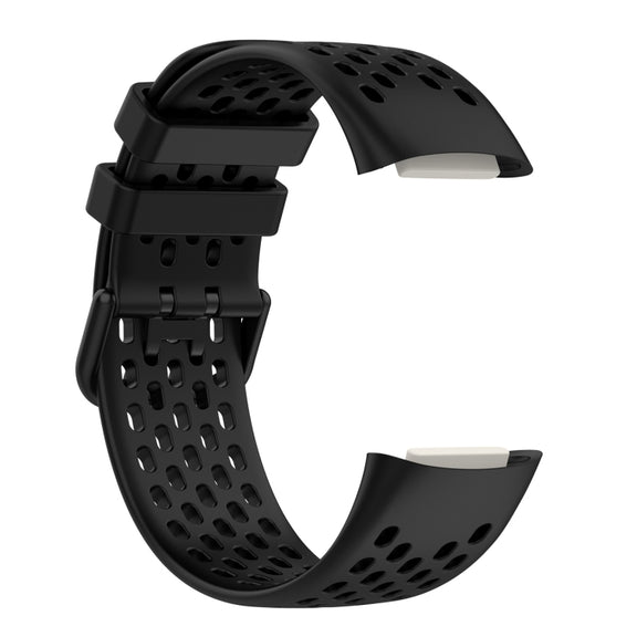 For Fitbit Charge 5 Solid Color Breathable Sports Silicone Watch Band(Black)