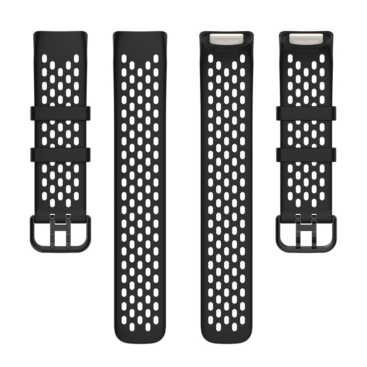 For Fitbit Charge 5 Solid Color Breathable Sports Silicone Watch Band(Black)