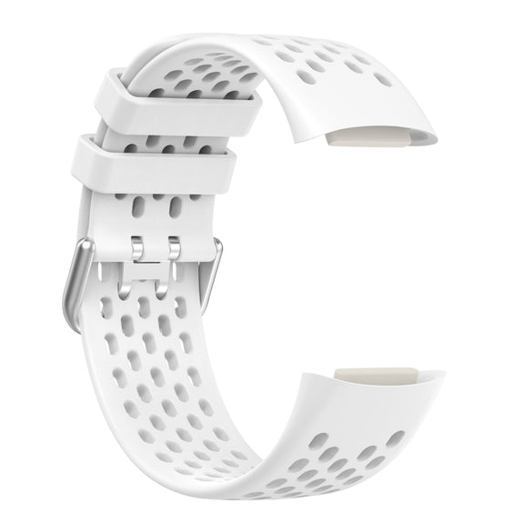For Fitbit Charge 5 Solid Color Breathable Sports Silicone Watch Band(White)