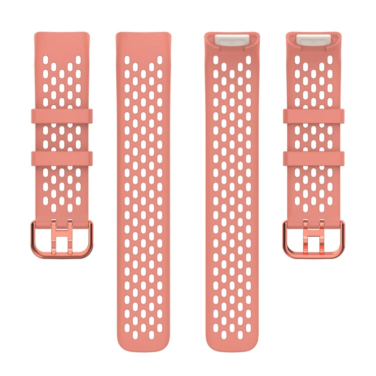 For Fitbit Charge 5 Solid Color Breathable Sports Silicone Watch Band(Pink) - Watch Bands by PMC TechLife | Online Shopping South Africa | PMC TechLife | Buy Now Pay Later Mobicred