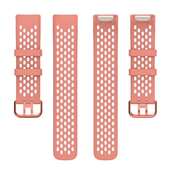 For Fitbit Charge 5 Solid Color Breathable Sports Silicone Watch Band(Pink)