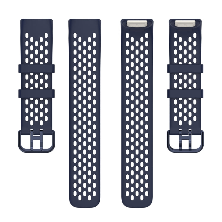 For Fitbit Charge 5 Solid Color Breathable Sports Silicone Watch Band(Dark Blue)