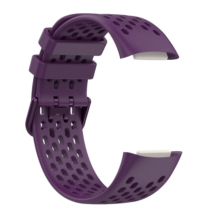 For Fitbit Charge 5 Solid Color Breathable Sports Silicone Watch Band(Dark Purple)