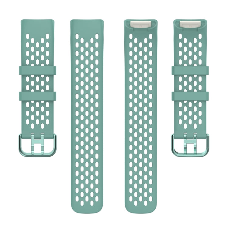 For Fitbit Charge 5 Solid Color Breathable Sports Silicone Watch Band(Pine Green)
