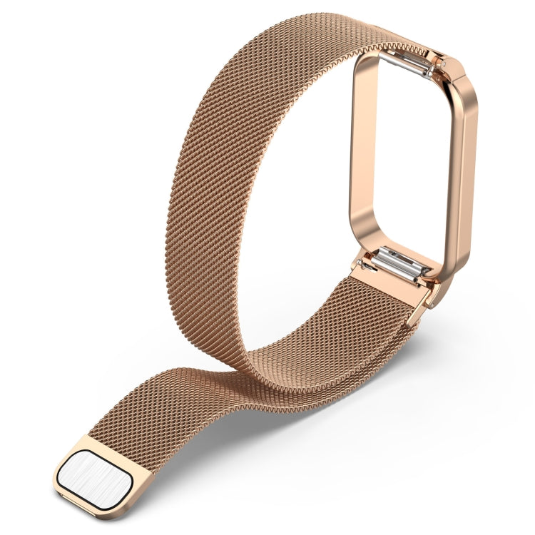 For Xiaomi Mi Band 8 Active Milan Magnetic Metal Steel Mesh Watch Band + Watch Frame(Rose Gold)