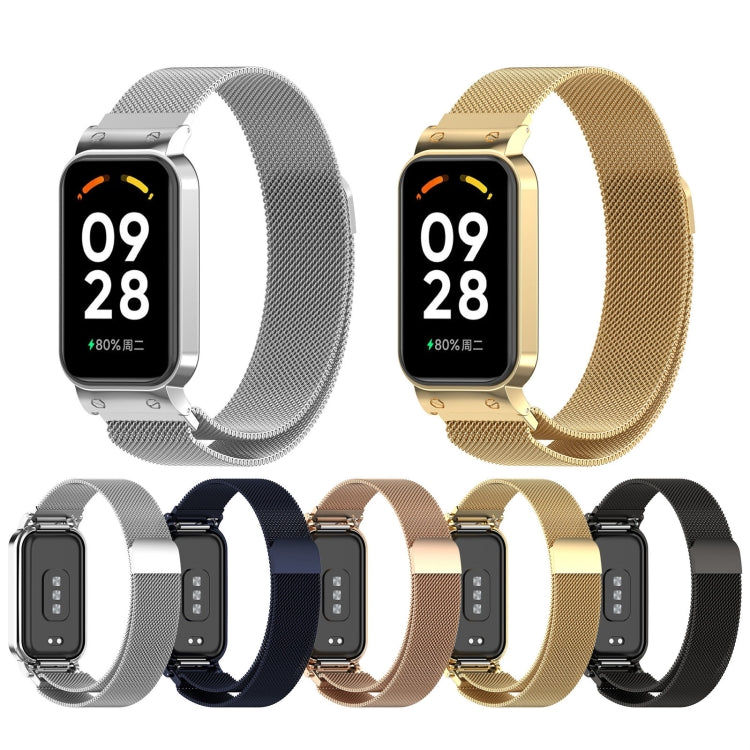 For Xiaomi Mi Band 8 Active Milan Magnetic Metal Steel Mesh Watch Band + Watch Frame(Gold)