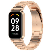 For Xiaomi Smart Band 8 Active Three Bead Stainless Steel Watch Band + Watch Metal Frame(Rose Gold)