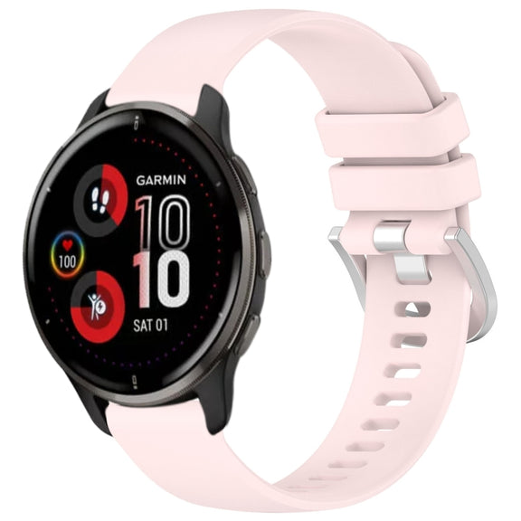 For Garmin Venu 2 Plus Liquid Glossy Silver Buckle Silicone Watch Band(Pink)