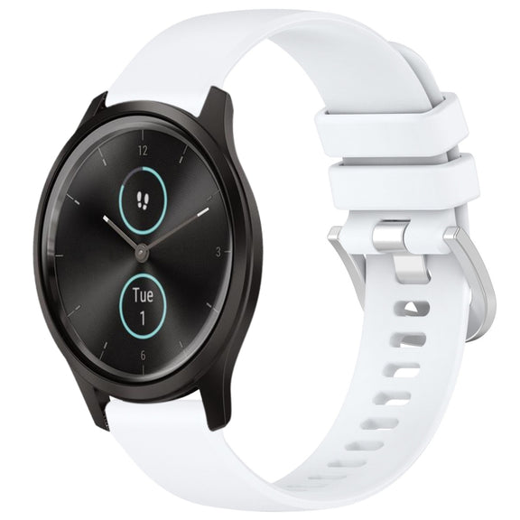 For Garmin VivoMove Style / Vivomove Liquid Glossy Silver Buckle Silicone Watch Band(White)