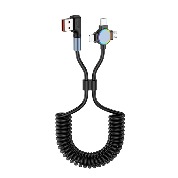 66W 3 in 1 USB to 8 Pin + Micro USB + USB-C / Type-C Fast Charging Elbow Spring Cable(Black) - Multifunction Cable by PMC Jewellery | Online Shopping South Africa | PMC Jewellery | Buy Now Pay Later Mobicred