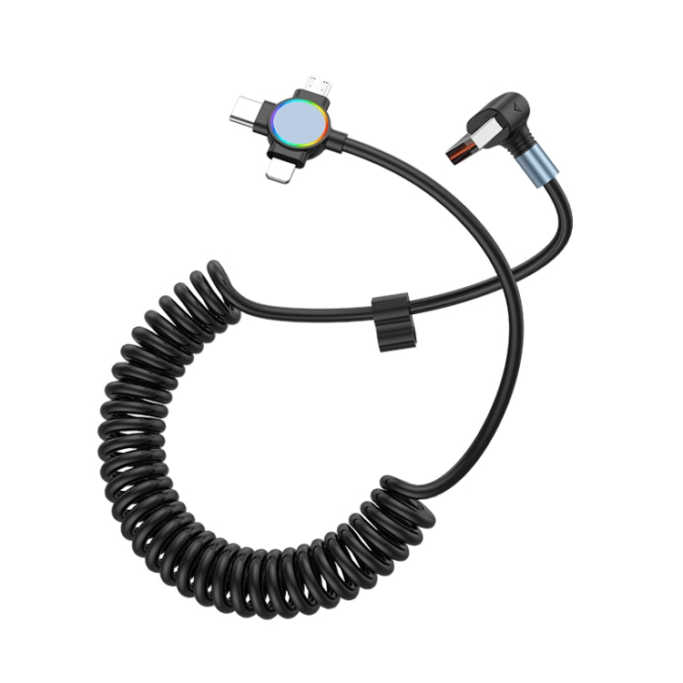 66W 3 in 1 USB to 8 Pin + Micro USB + USB-C / Type-C Fast Charging Elbow Spring Cable(Black) - Multifunction Cable by PMC Jewellery | Online Shopping South Africa | PMC Jewellery | Buy Now Pay Later Mobicred