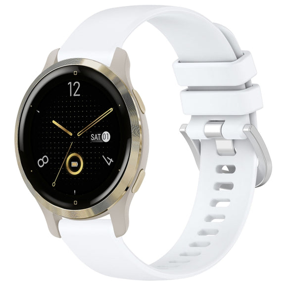For Garmin Venu 2S Liquid Glossy Silver Buckle Silicone Watch Band(White)