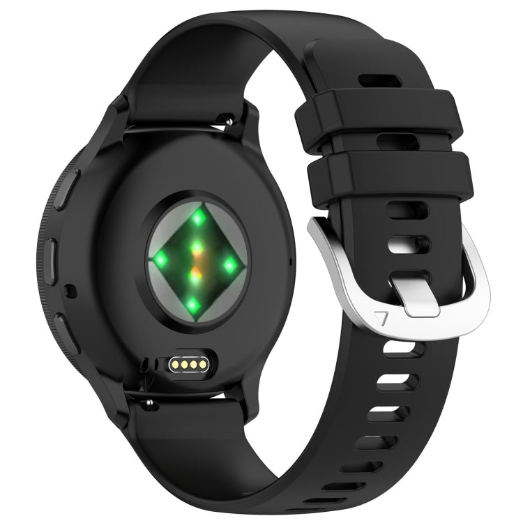 For Garmin Vivoactive 4S Liquid Glossy Silver Buckle Silicone Watch Band(Black)