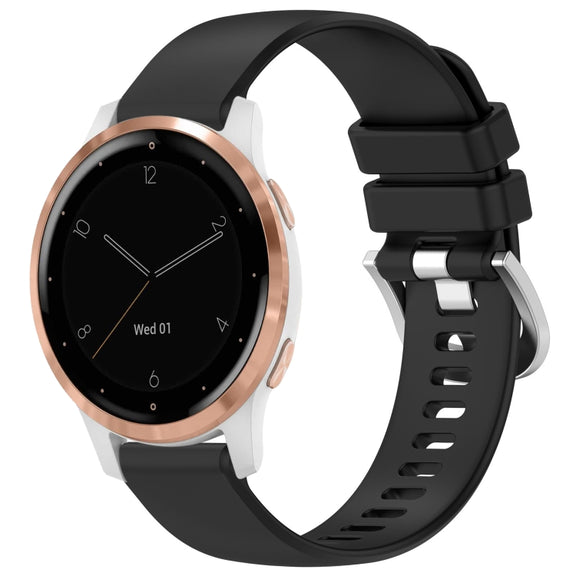 For Garmin Vivoactive 4S Liquid Glossy Silver Buckle Silicone Watch Band(Black)