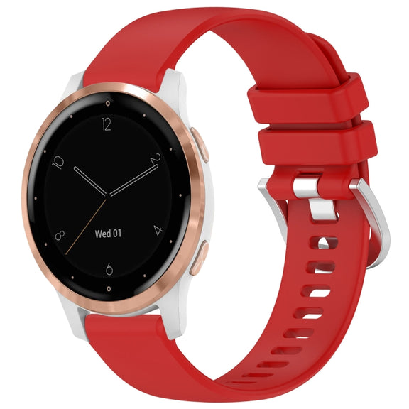 For Garmin Vivoactive 4S Liquid Glossy Silver Buckle Silicone Watch Band(Red)